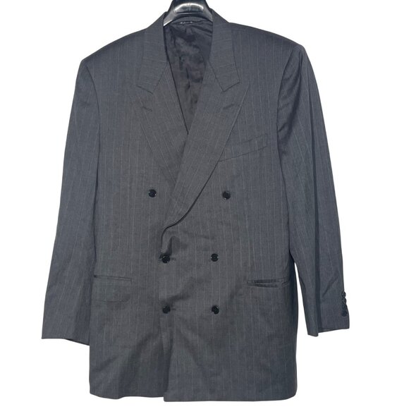 Canali Pure Wool Pinstripe Suit Coat Double Breasted 2 Button Gray Sz 54L - Picture 1 of 9